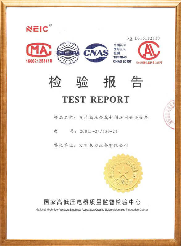 XGN□-24交流高壓金屬封閉環網開關設備檢驗報告